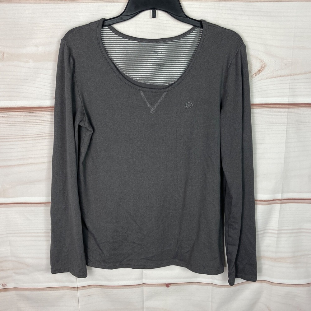 Born Top Womens Large Gray Scoop Neck T-Shirt Long Sleeve‎ Solid Knit Pullover